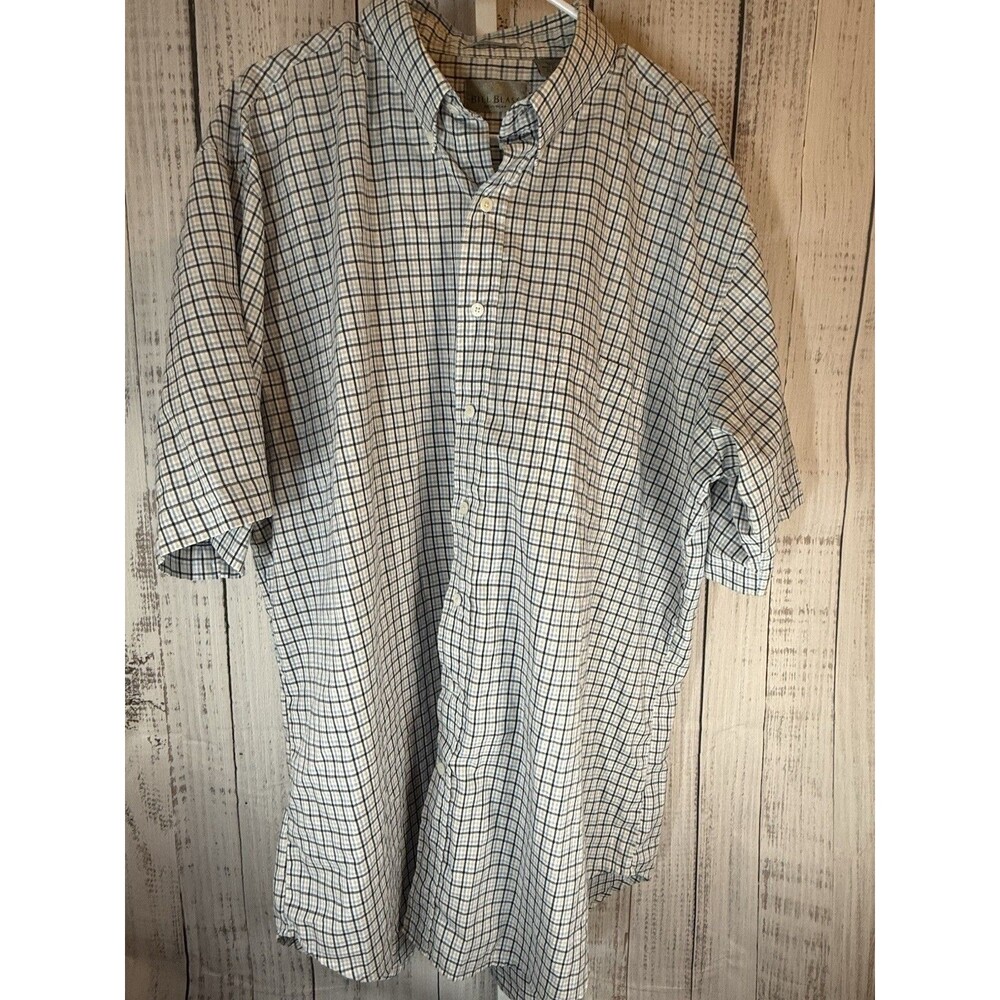 Bill Blass Men’s Short Sleeve Shirt Blue Black White Plaid 2XLT Tall Wrinkle Fre